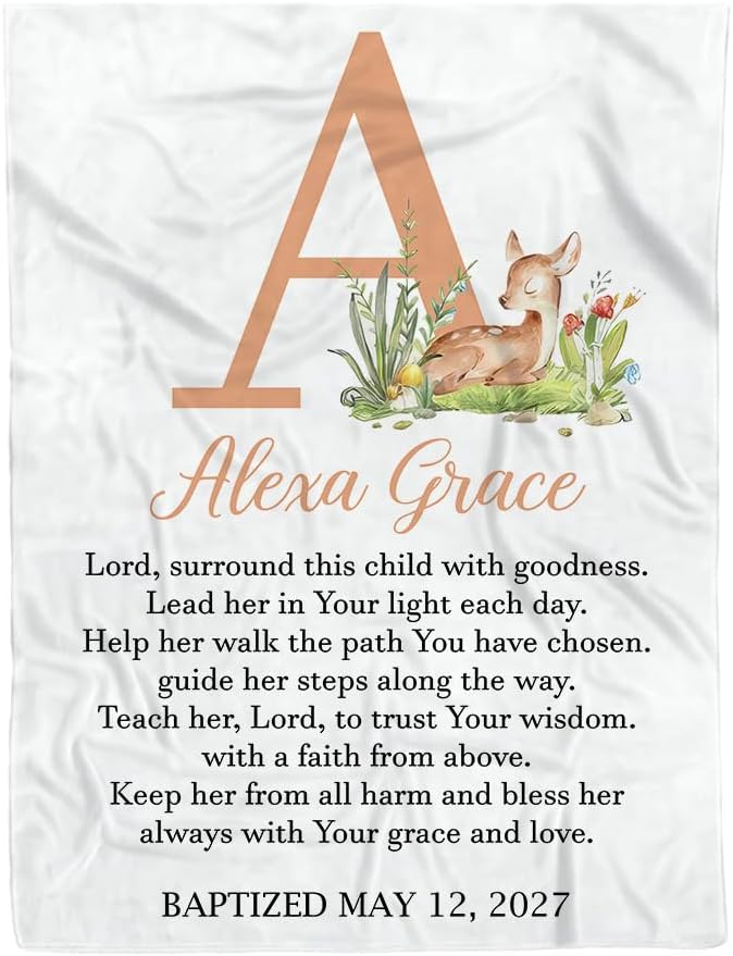 ZEBRA88 Baby Christening Blanket with Name – Personalized Baptism Gift for Boys and Girls, Christian Religious Dedication Keepsake for Spiritual Occasions, Super Soft Cozy Fleece, 30"x40" - Image 1
